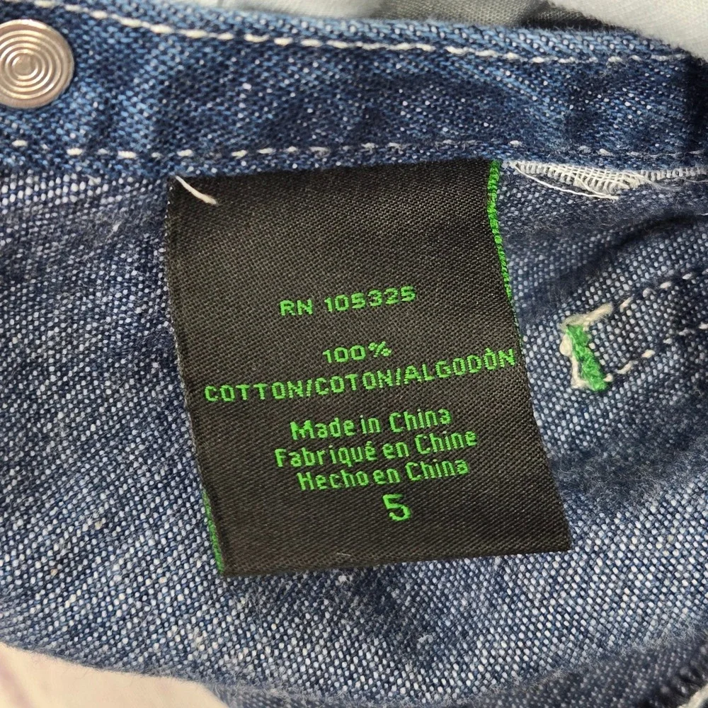 John Deere Overalls Blue Denim Logo Patch Workwear Farm Kids Size 5 Adjustable
